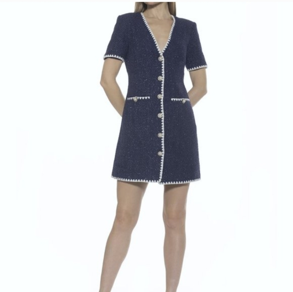 Alexia Admor Jaiya Chanel Lookalike Mini Dress in Navy Women’s Size 14